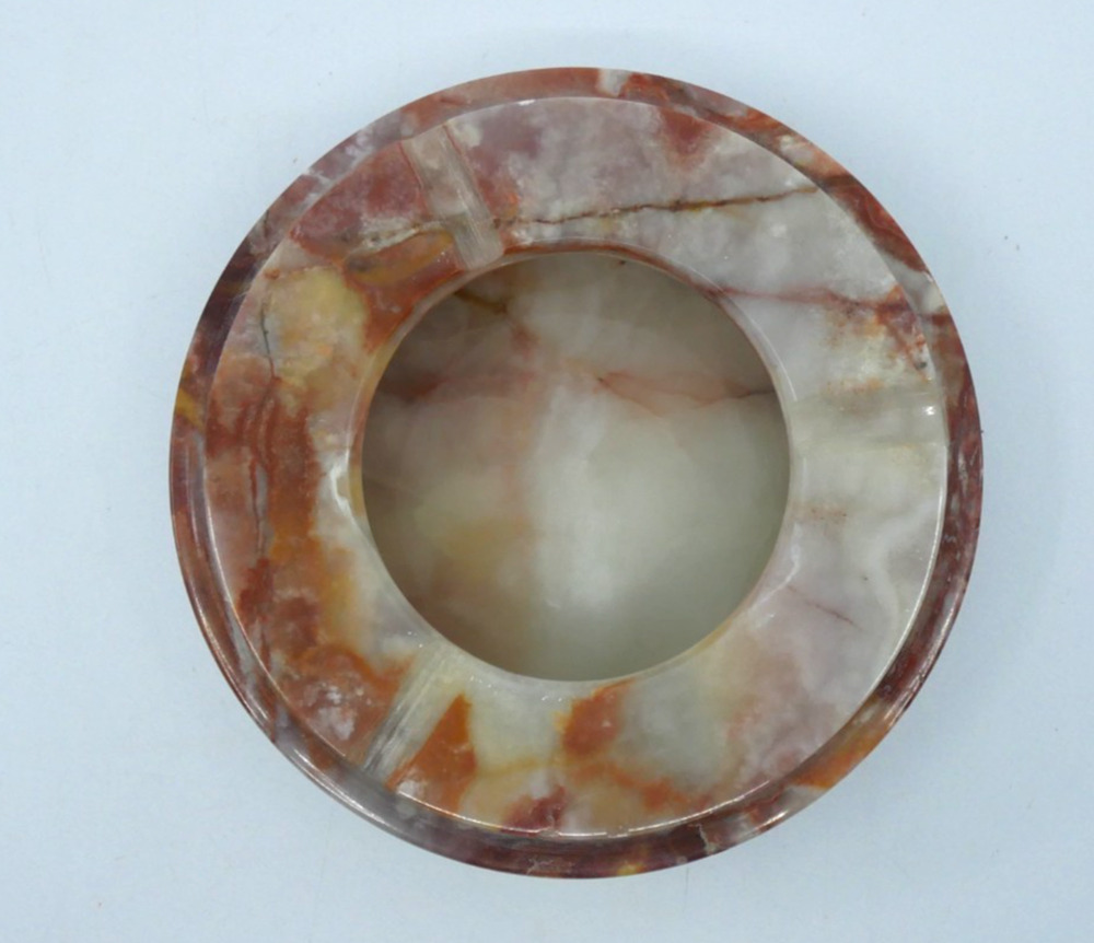 Vintage MCM Onyx Stone Ashtray Heavy Circle Marble